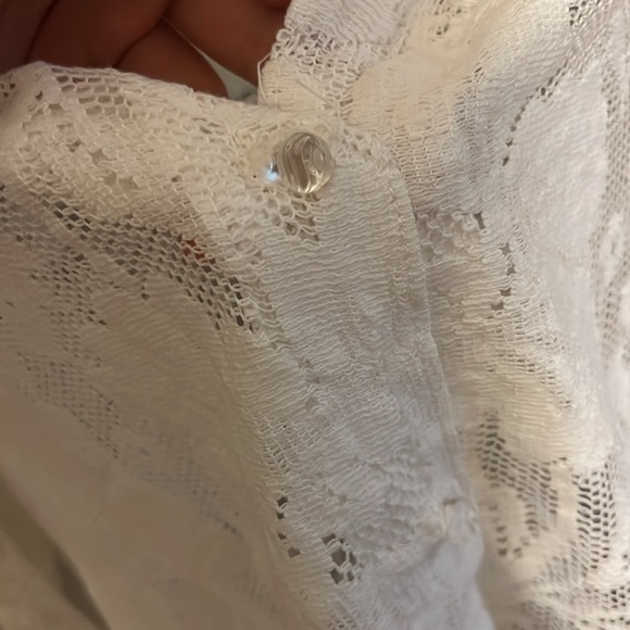 Vintage 1970s Puff Sleeve Peter Pan Collar Lace Blouse - Picture 4 of 8